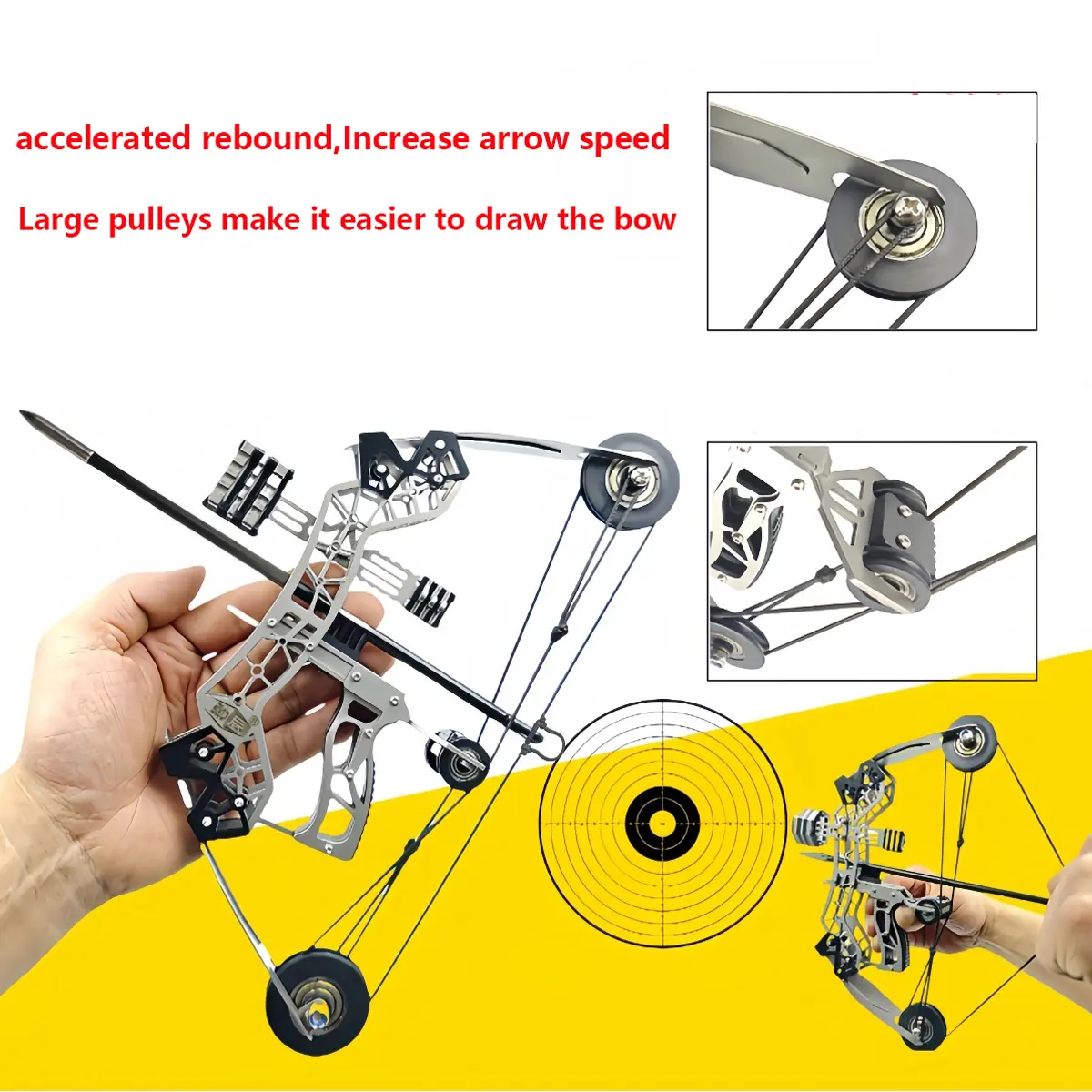 10.2inch Stainless Steel Mini Compound Bow Set, Comes with Arrows