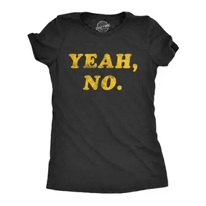 Womens Yeah No T Shirt Funny Hilarious Expression Novelty Graphic Tee Funny Womens T Shirts Cute Vintage Fashion Casual Ladies T-Shirt Gift Funny Introvert Top Women's Novelty Tees Black