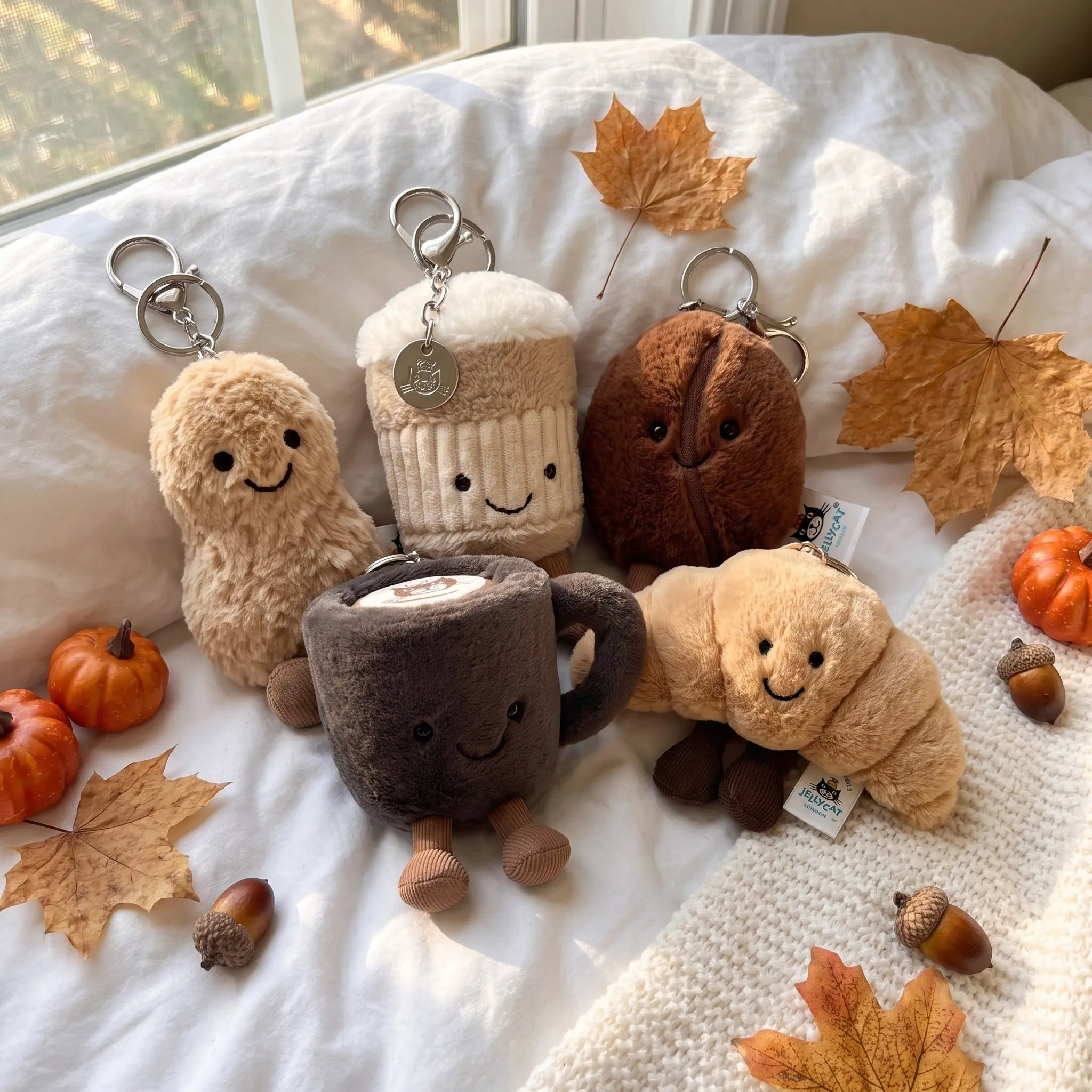 JellyCat Coffee To Go Plush Bag Charm Collection, Cute Coffee Keychain, Soft Mini Plush Toy Pendant for Backpack, Handbag, Car Keys, Adorable Gift for Her, Girls, Women, Birthday, Black Friday, Christmas, Valentine’s Day, Halloween, Adorable Collectible
