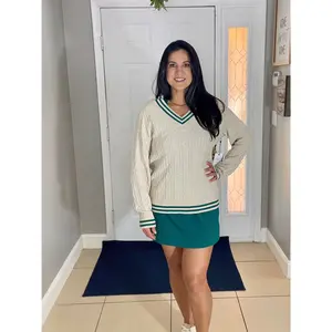 Cable Knit Sweater: Oat/Emerald