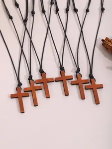 1pc Wooden Cross Pendant Necklace for Women Men Handcrafted Christianity Jewelrywith Adjustable Black Cord Perfect Faith Gift for Believers