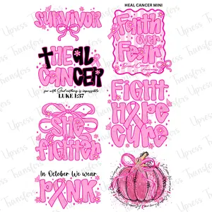 Heal Cancer Mini DTF Transfer Gang Sheet 24.5" Wide x 36" Long Direct To Film Trendy Vibrant Designs for Stylish Wardrobe