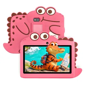 7-inch Android tablet, cute anti drop case, high-definition screen, educational and entertainment all-in-one machine, with multiple knowledge applications, accompanying growth, no adapter, green/pink, Christmas and Halloween gifts