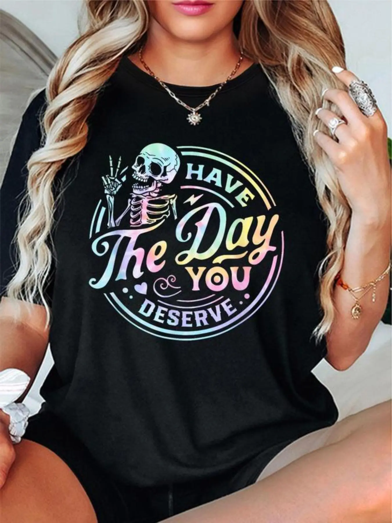 【Plus Size】 Letter Print Drop Shoulder Tee, Casual Half Sleeve Round Neck T-shirt for Summer, Women's Clothing for Daily Wear