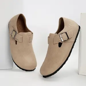 Women's Suede Buckle Strap Flats Casual Slip-On Loafers Comfortable Daily Wear Indoor Outdoor Shoes with Cutout Design