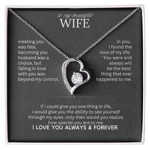 To My Wife – “I Can’t Live Without You” Heart Necklace – Gift with Rose & Luxury Box