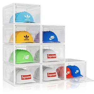 Hat Organizer Box, 10 Boxes for 60 Pack Hats, Upgrade Harder Solid Plastic Hat Organizer for Baseball Caps, Clear Hat Storage with Magnetic Door, Hat Rack, Hat Holder, Hat Case, Hat Box, White