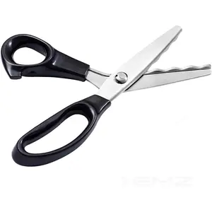 Pinking Shears Stainless Steel Dressmaking Scissors Serrated and Scalloped Blades Professional Sewing Craft Cut Tailor Zig-Zag Tool Fabric Decoration Comfort Grip Soft Handheld (Scalloped-18mm)