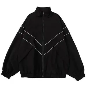 Reflective Striped Jacket Windbreaker Coat 2024 Men Hip Hop Streetwear Zipper Up Harajuku Thin Coats Sports Black Blue