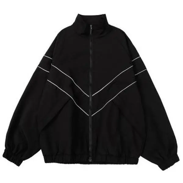 Reflective Striped Jacket Windbreaker Coat 2024 Men Hip Hop Streetwear Zipper Up Harajuku Thin Coats Sports Black Blue