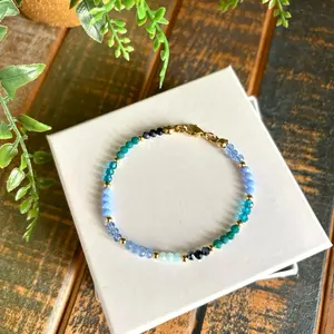 Blue Themed Glass Beaded Bracelet with Lobster Clasp