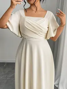 Plus Size Knit Red Short Sleeve Cinched Waist A-Line Dress