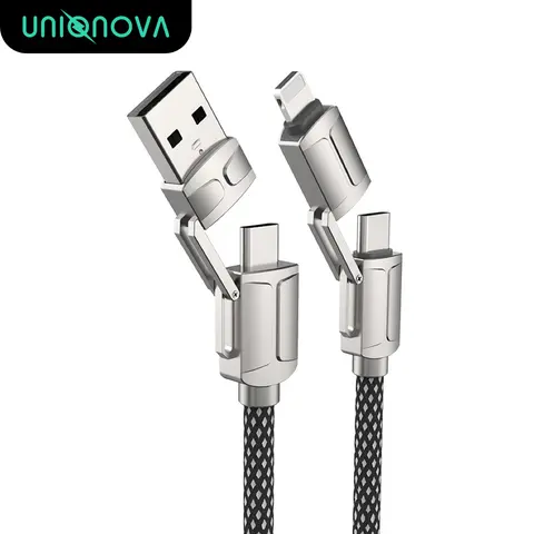 UNIQNOVA Zinc Alloy 4in1 USB Type-C Lightning USBC Fast Charging Cable PD60W Power Nylon Braided Cord iPhone Android Smartphone Laptops Tablet High-Speed Data Sync