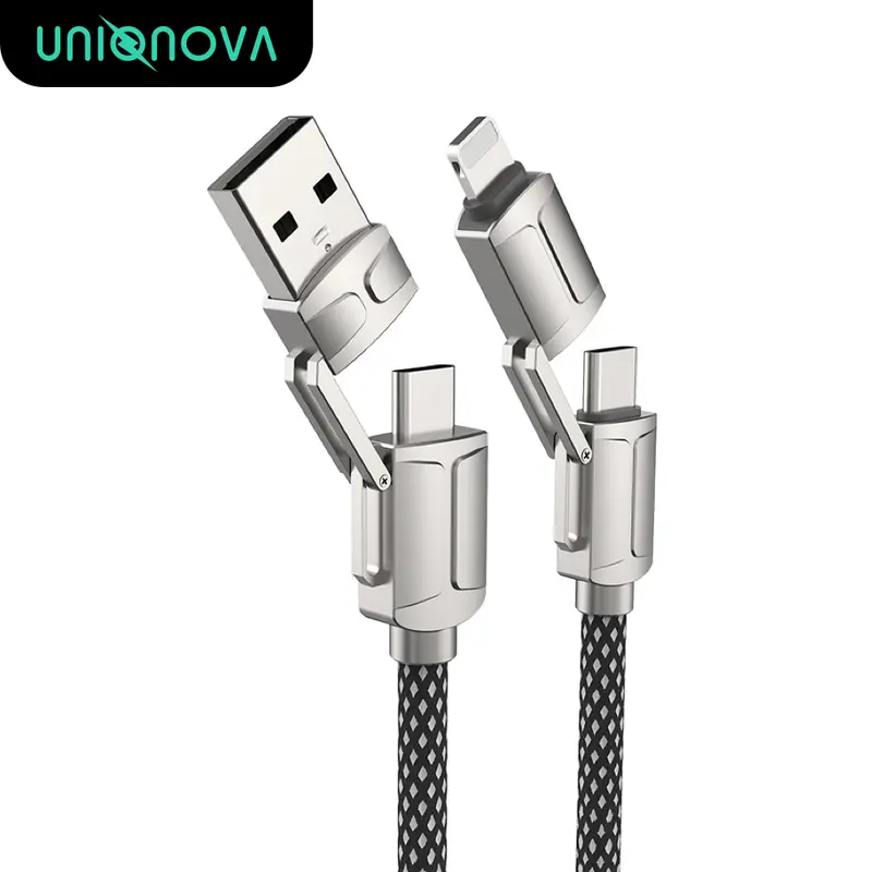 UNIQNOVA Zinc Alloy 4in1 USB Type-C Lightning USBC Fast Charging Cable PD60W Power Nylon Braided Cord iPhone Android Smartphone Laptops Tablet High-Speed Data Sync