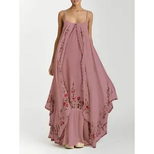 Women's Floral Print Sleeveless Cami Dress - Casual Loose Fit Maxi Skirt with Spaghetti Straps, Lightweight Breathable Fabric for All-Season Comfort, Machine Washable, Flowy, Loose Cami Dress, Comfortable Fashion,  Allseason We Womenswear Polyester