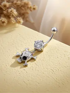 Women's Dark Skull Artificial Zircon Belly Button Ring, Body Jewelry Piercing Accessory, Party Fashion Wear for Women