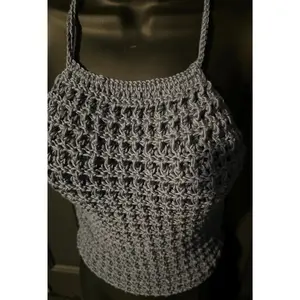 Crochet Halter Top: Corset Back, Lightweight Yarn - Blue M/L
