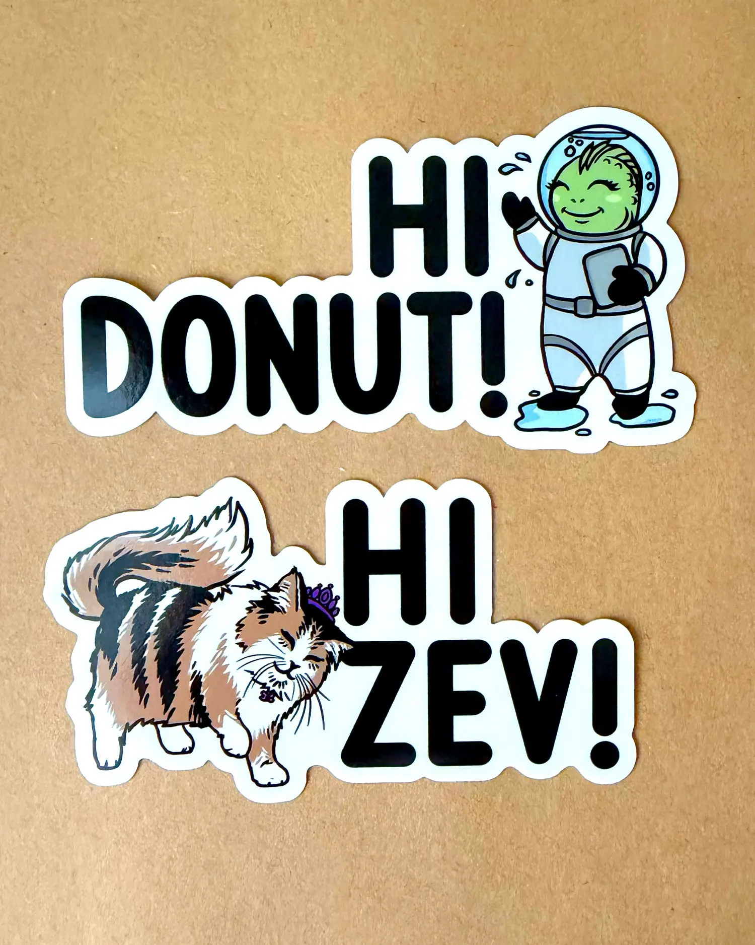 Hi Zev! and Hi Donut! Stickers • Dungeon Crawler Carl Princess Donut and Zev Sticker • No AI