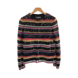 Pre-owned CHANEL Cotton Small Leather Goods Collection Line Collarless Jacket