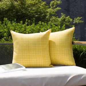 Pack of 2 Decorative Outdoor Waterproof Throw Pillow Covers Stripe Square Pillowcases Modern Cushion Cases for Patio Couch Bench 18 x 18 Inch Yellow