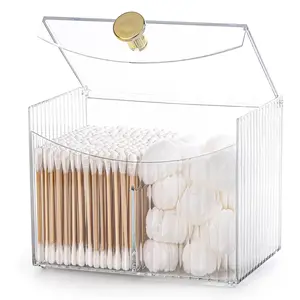 2 Slot Qtip Holder Dispenser Rectangle Cotton Ball and Swab Holder Organizer with Lid Clear Bathroom Organizer Jar for Bathroom Dustproof Organizer Boxes