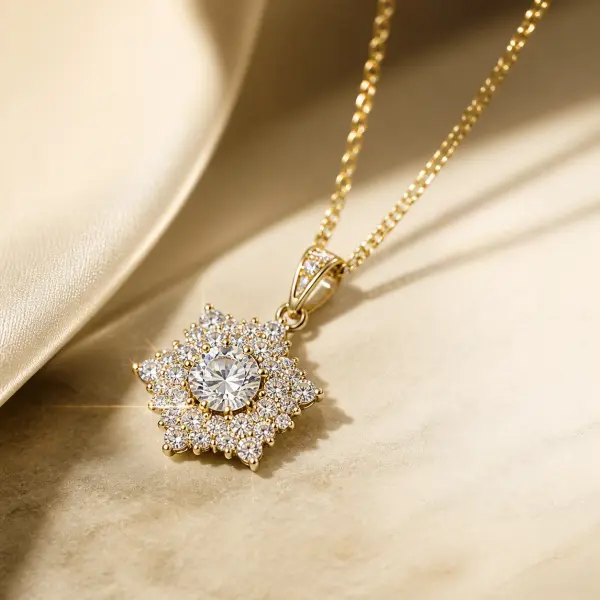 XinYoo Luxury Sparkling Pendant Necklaces for Women, Round Hexagon Snowflake Cubic Zirconia Necklaces, Gold Tone Dainty Layering Necklaces Ideal for Daily Wear, Work, Date Night, Party & Gifting