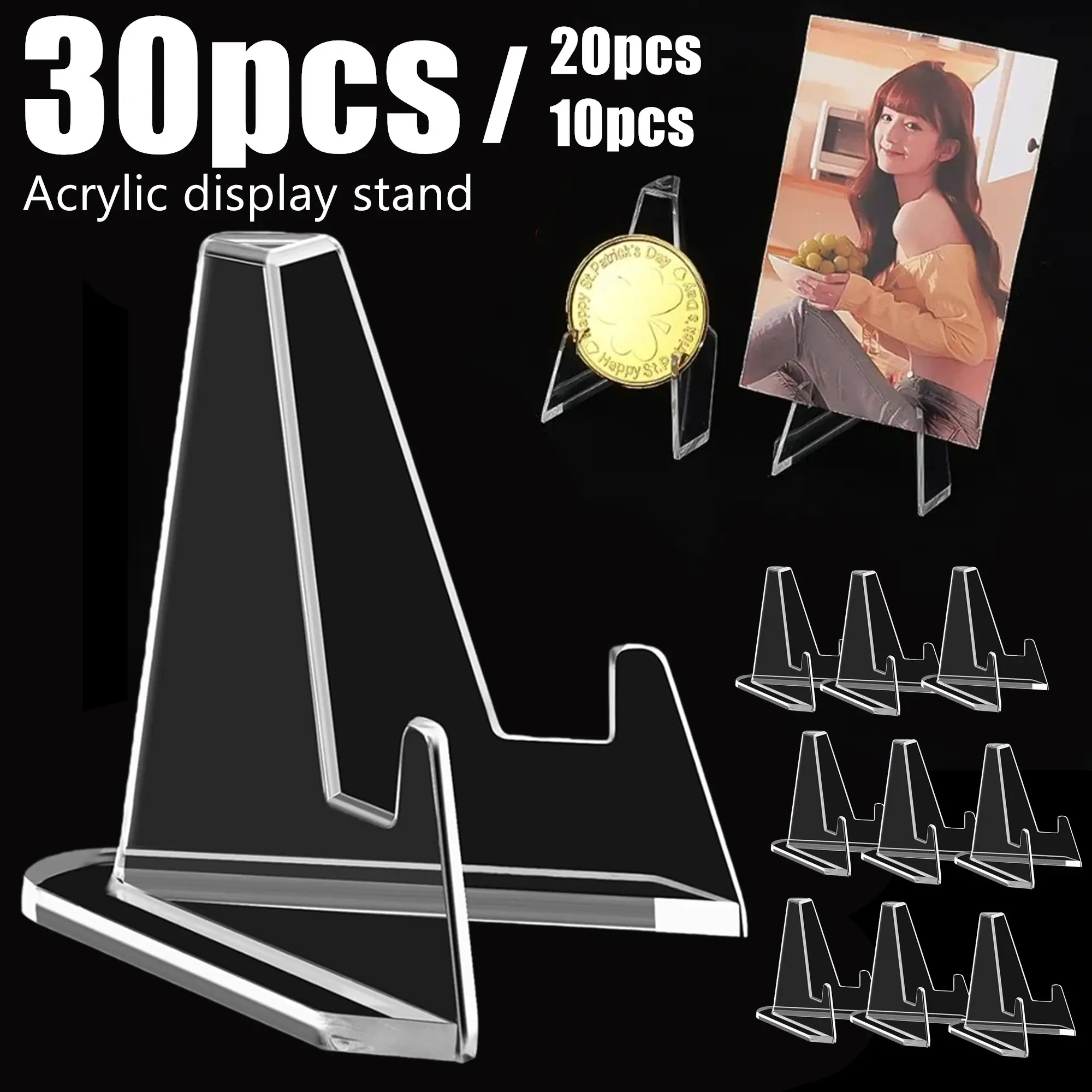 30pcs/20pcs Mini Clear Acrylic Organizers Photo Frame Display Stand Coin Display Stand suitable for baseball card sports trading card display stand Desk Accessories, Trade Card Organizer, Office Supplies Coins Organizer