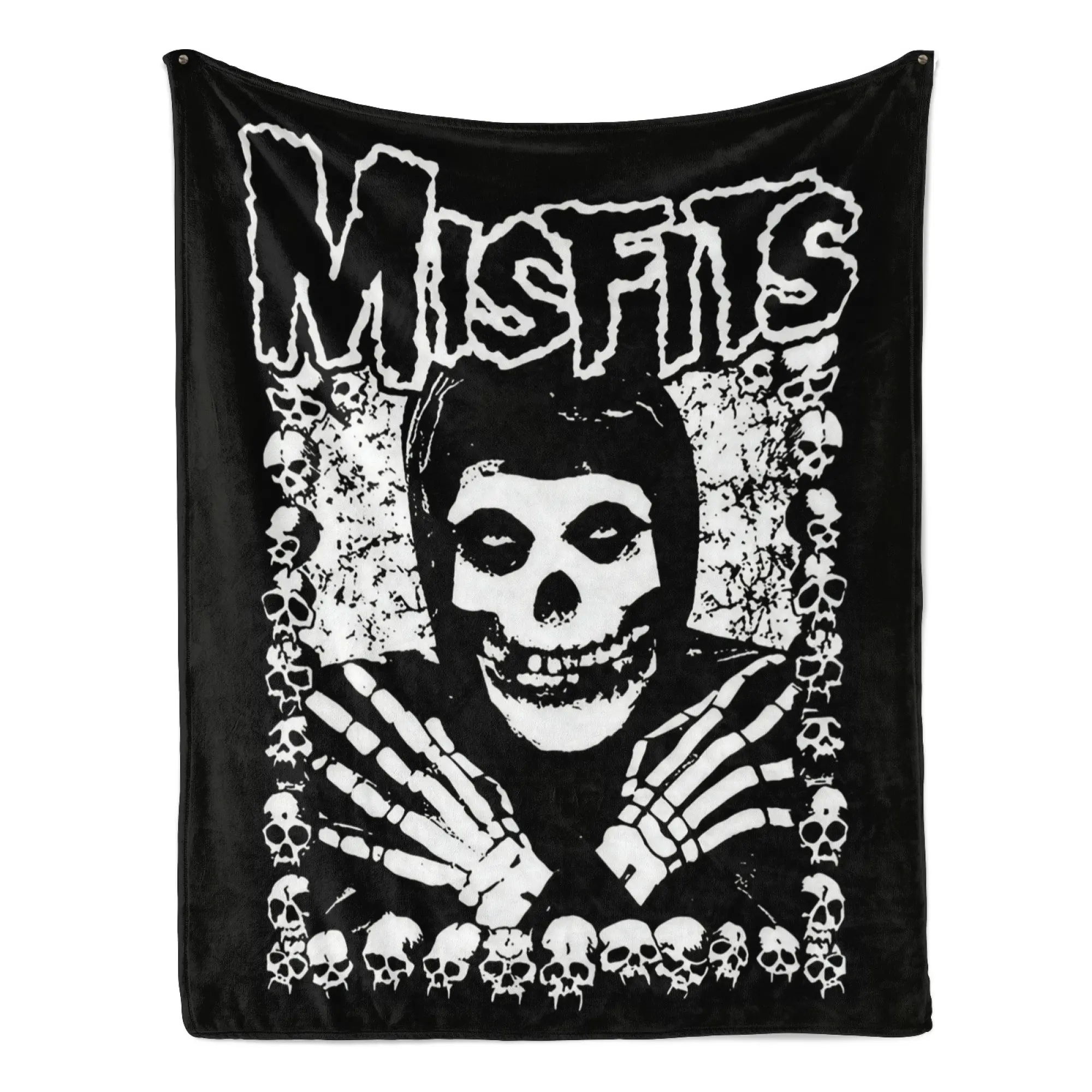 Misfits Crimson Ghost Skull Border Black White Vintage Punk Rock Print Flannel Blanket Soft Warm Throw Plush Blanket Horror Punk Band Decor Bedroom Couch Nap Blanket Giftable Misfits Band Skull Blanket For Room Party Day Gift Popular Home Blanket