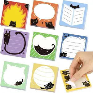 Black  Sticky Notes,9 Pads Cute Designs Self-Stick Notes,3x3 inches,50 Sheets/Pad,Self-Stick Note Pad  for Office,School &