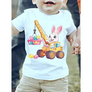 Easter  Boys Creative Fashion Cartoon Animal Print Casual Spring/Summer Round Neck Pullover T-Shirt