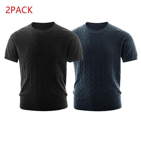 2PACK Men's Cable Knit Tees  Trendy Textured Short Sleeve Shirts, Soft Comfy Casual Crew Neck Tops, Essential Streetwear