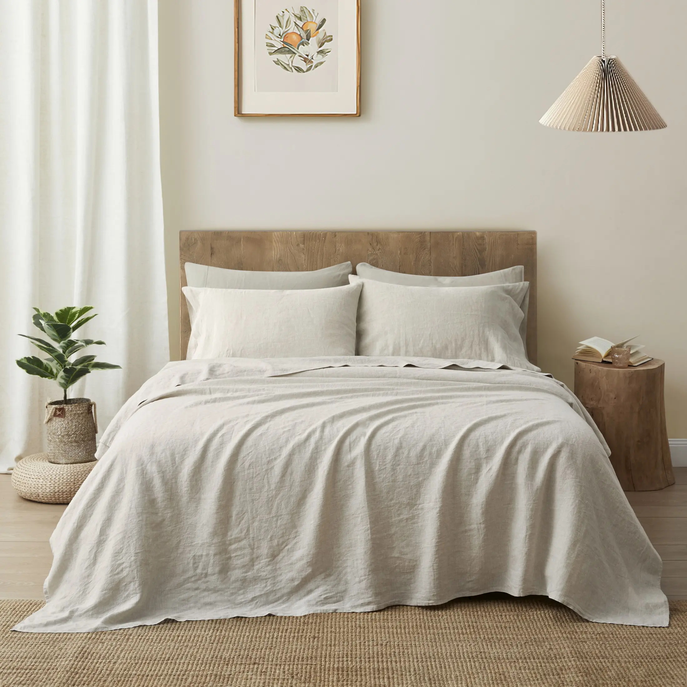 ATLINIA 100% Linen Sheet Set French Flax Farmhouse Style Bedding Including 1 × Flat Sheet & 1 × Fitted Sheet & 2 Pillowcases