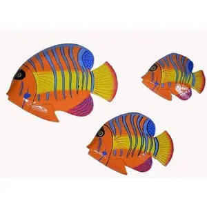 Beautiful Unique Set of 3 BLUE STRIPED Dory Nemo Fish Wood Hanging Wall Art