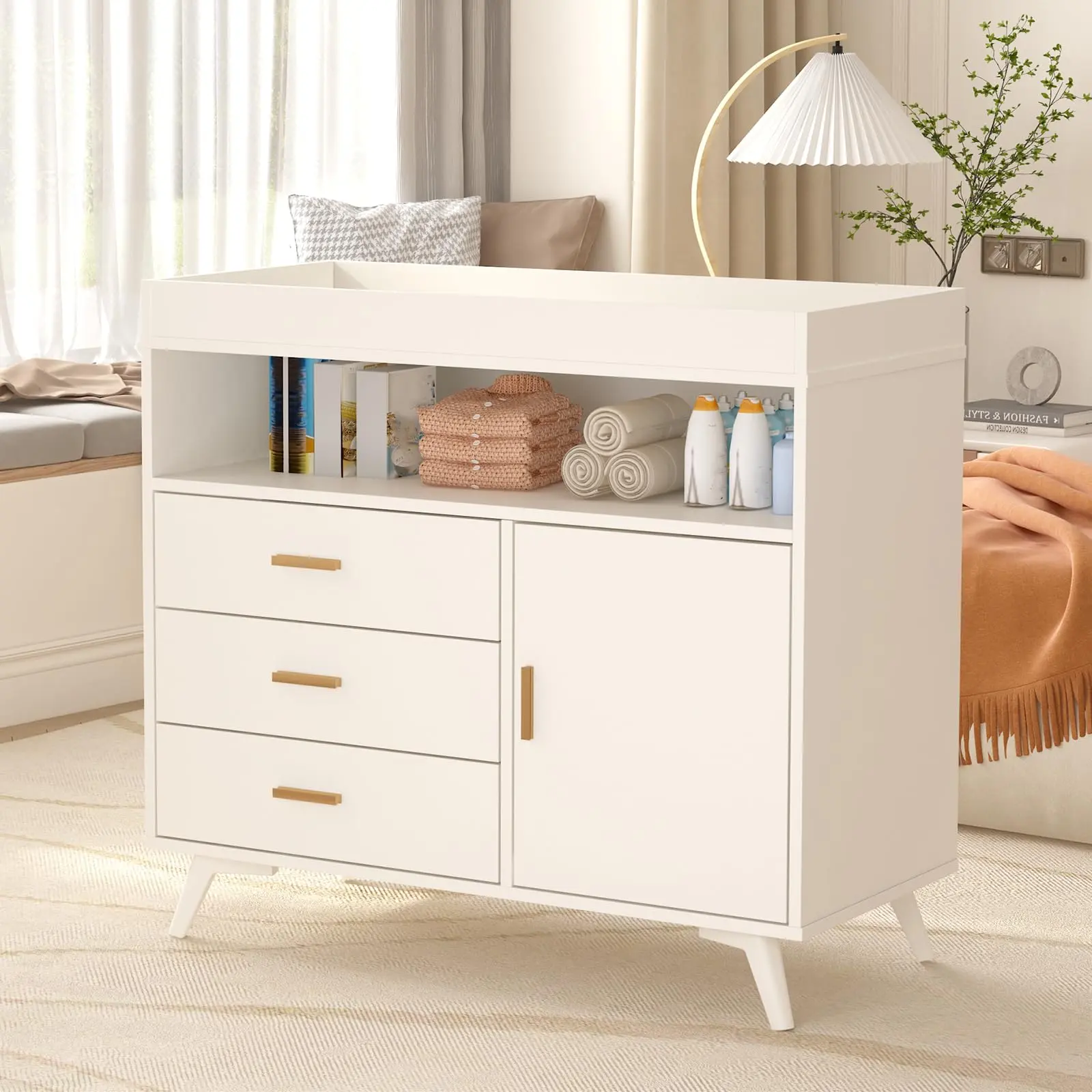 Changing Table Dresser, 3-Drawer Changer Dresser, Dresser with Changing Table Top, Wood Diaper Changing Station