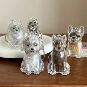 Transparent Sitting Dog Key Holder with Expressive Eyes & Sitting Pose - Cute Poodle, Chihuahua, Sturdy Loop&Chain Attachment for Keys,Bags,Outing-Durable Pet Lover Gift with Clear Dome Lid-Functional&Decorative Accessory for Dog Owners