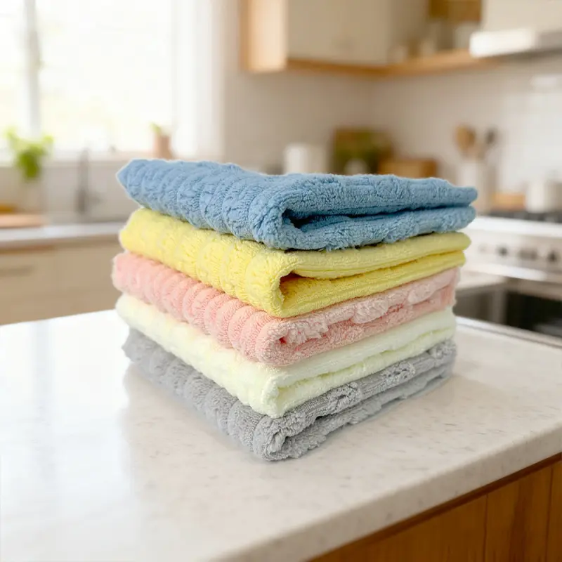 5 Pcs Bamboo Flannel Square Towel Set - 30x30cm Size, Lightweight, Soft & Absorbent, Non-Shedding Face Towel, Face Towel Pack, Skin-Friendly, Ideal for Home & Travel Use