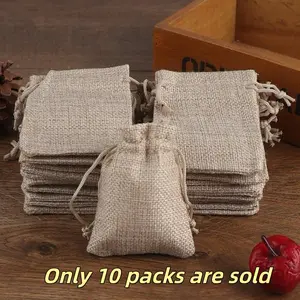 10 Linen Bags, Drawstring Gift Pouches, Hemp Jewelry Bags, Wedding Party Decor, Handmade Scented Sachets, Reusable Eco-Friendly Storage Bags, Gift Packs