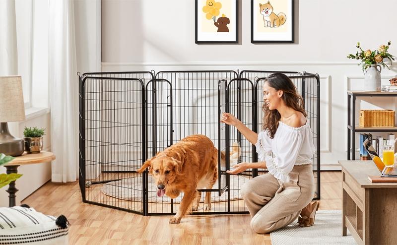 Yaheetech Dog Playpen 8 Panels Metal Pet Playpen Exercise Barrier Outdoor Indoor Fence with Door, 24/32/40/47 inch