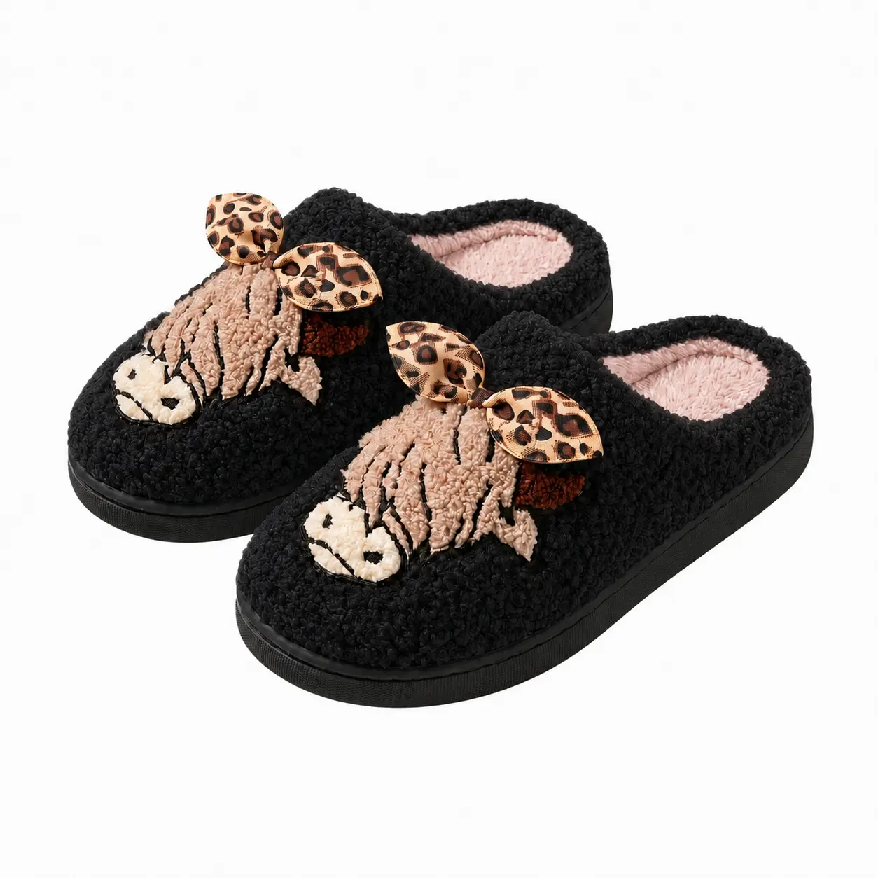 Soft Cozy Highland Cow Slippers, Cute Embroidered Animal Design, Indoor Outdoor Warm Non Slip Shoes, Fall Winter Gift for Cow Lovers, Casual Home Slippers, Cozy House Shoes