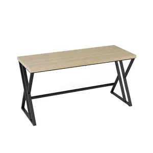 COSTWAY - 59 Inch Computer Desk with Heavy-duty Metal Frame and Crossbar-Gray