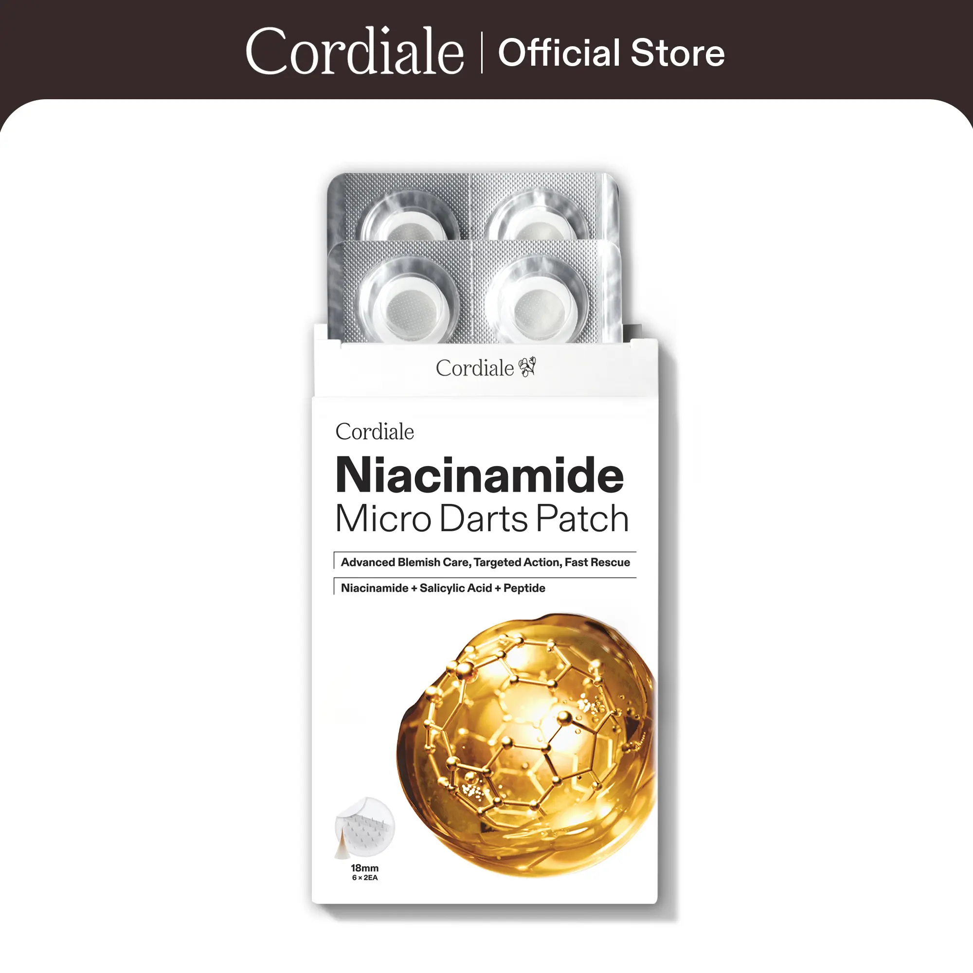 [Cordiale] Microdart Acne Patches for Deep & Cystic Acne, Niacinamide Micropoint Hydrocolloid Pimple Patches with Salicylic Acid & Peptide, Early Stage Zit & Acne Spot Stickers, Korean Skin Care (12 Count)