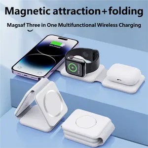 Charging Station for Apple Multiple Devices - 3 in 1 Foldable Magnetic Wireless Charger Dock - Travel Charging Pad for iPhone 16 15 14 13 12 Pro Max Plus Watch & Airpods