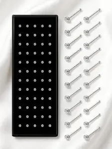 60 Pcs Silvery Straight L-Shape Unisex Nose Piercing Studs for Women Men Classic Sizes 1.5/2/2.5mm Shiny Clear CZ Premium Hypoallergenic Stainless Steel Safe Durable Long-lasting Wear Delicate Small L-bend Nose Studs