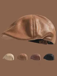Unisex PU Leather Baseball Cap Adjustable, Vintage Style, Versatile for All Seasons, Casual Fashion Hat for Men & Women, Perfect for Daily Use