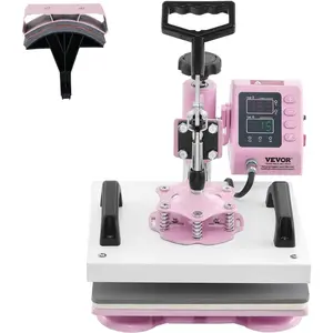 VEVOR 2 in 1 Heat Press Machine with Hat Heat Press, 12x10 T Shirt Press Machine, Professional 360 °   Swing Away Sublimation Heat Press for T Shirt Hat Cap Pillow Bag Pad (Pink & White)