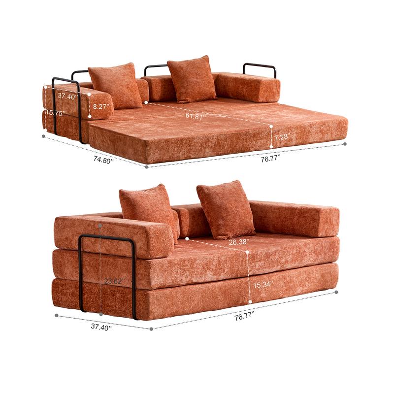 QAK 74‘’ Cloud Floor Sofa Bed High-Quality Convertible Comfy Corduroy Fabric, Premium Sponge Padding, Multi-Functional Floor Sofa & Mattress for Living Room