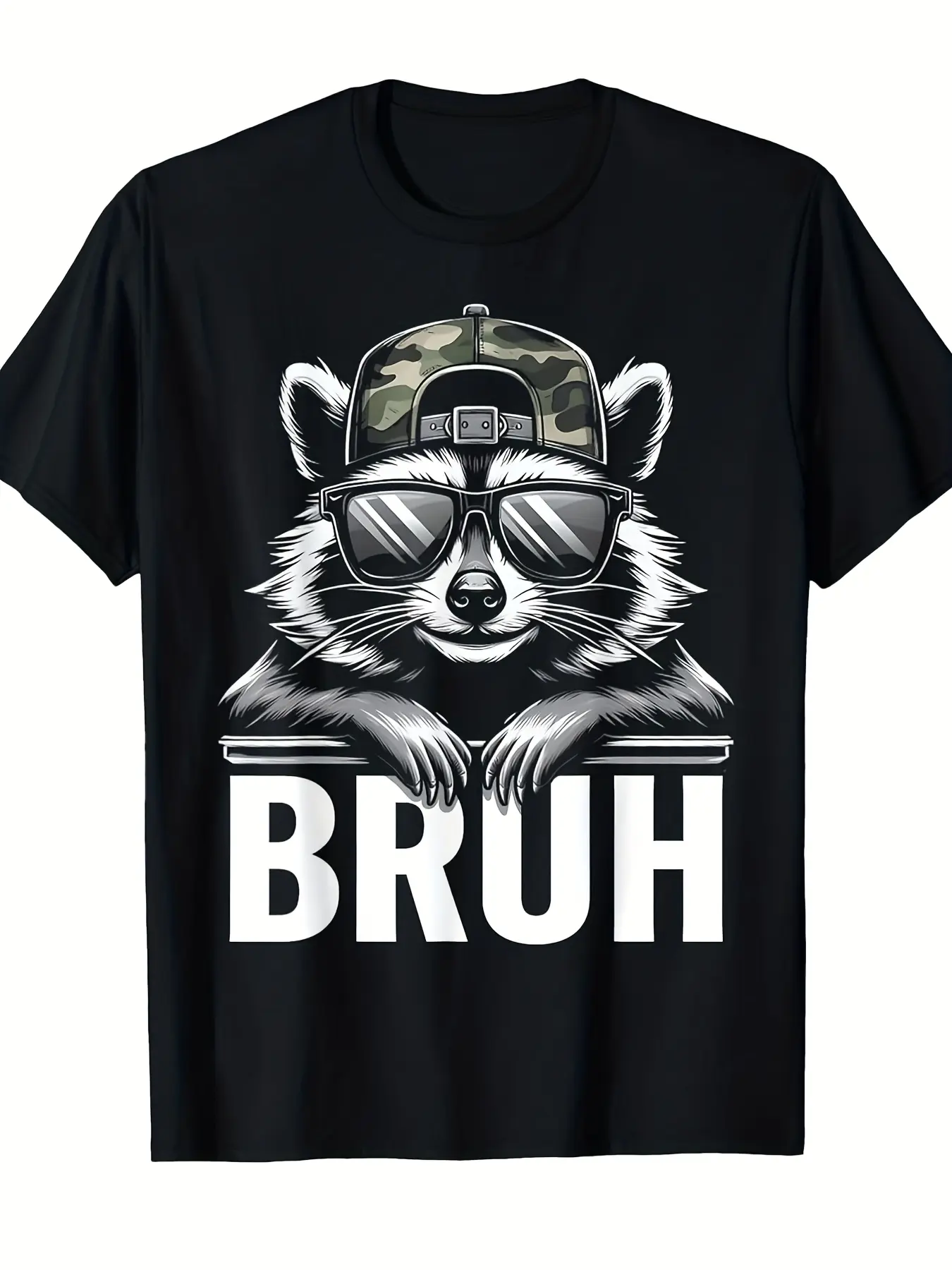 Dude, Raccoon-Themed Camo Hat for Youth And Teens, Featuring a Humorous Graphic Tee for Men. This Casual Short-Sleeve Shirt Is Perfect for Daily Wear And Sports Activities, Offering a Fun Design And a Comfortable Fit.