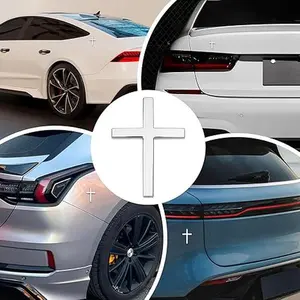 3D Metal Cross Stickers 2pcs (1 silver, 1 gold) Car Accessories Decals for Vehicles Self Adhesive Metal Emblem 2.5"×1.8" Jesus Automotive Decal Silver Trunk Tailgate Side Decoration