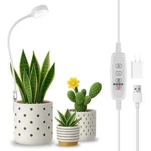 Grow Lights for Indoor , Pot Clip LED  Lights for Indoor Growing, Full ,  Lamp with 5-Level Dimmable, Auto  Off 4/8/12/18 Hrs Timer for , Small , White, 5V.