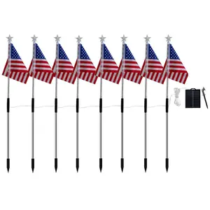 8-Pack Solar American Flag Stake Lights - Waterproof LED Pathway Lights for 4th of July, Memorial Day, Independence Day Yard Decor
